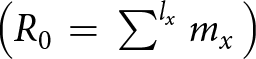 dollar sign left parenthesis upper R 0 equals sigma summation backslash nolimitslxmx right parenthesis dollar sign