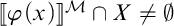 Double open bracket phi open parenthesis x close parenthesis double close bracket to the M power intersection X is not equal to the empty set