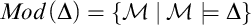 upper M o d left parenthesis normal upper Delta right parenthesis equals StartSet script upper M vertical bar script upper M true normal upper Delta EndSet
