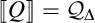 Double bracketed capital Q equals script capital Q sub Delta.