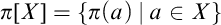 pi left bracket upper X right bracket equals StartSet pi left parenthesis a right parenthesis vertical bar a element of upper X EndSet