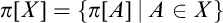 pi left bracket upper X right bracket equals StartSet pi left bracket upper A right bracket vertical bar upper A element of upper X EndSet
