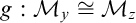 g colon script upper M Subscript y Baseline approximately equals script upper M Subscript z Baseline