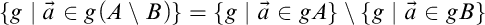 Set of g such that vector a is in g of (A minus B) equals set of g such that vector a is in g A minus set of g such that vector a is in g B.