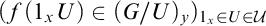 left parenthesis f left parenthesis 1 Subscript x Baseline upper U right parenthesis element of left parenthesis upper G divided by upper U right parenthesis Subscript y Baseline right parenthesis Subscript 1 Sub Subscript x Subscript element of upper U element of script upper U