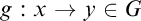 g colon x right arrow y element of upper G