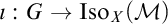 iota colon G arrow I s o sub X ( M )