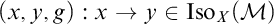 left parenthesis x comma y comma g right parenthesis colon x right arrow y element of upper I s o Subscript upper X Baseline left parenthesis script upper M right parenthesis