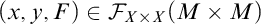 left parenthesis x comma y comma upper F right parenthesis element of script upper F Subscript upper X times upper X Baseline left parenthesis upper M times upper M right parenthesis