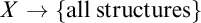 upper X right arrow StartSet all structures EndSet