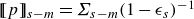 left bracket left bracket p right bracket right bracket Subscript s minus m Baseline equals upper Sigma Subscript s minus m Baseline left parenthesis 1 minus epsilon Subscript s Baseline right parenthesis Superscript negative 1