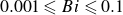 0.001 less than or slanted equals upper B i less than or slanted equals 0.1