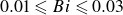 0.01 less than or slanted equals upper B i less than or slanted equals 0.03