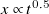 x proportional to t Superscript 0.5