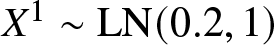 upper X 1 tilde LN left parenthesis 0.2 comma 1 right parenthesis