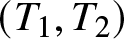 left parenthesis upper T 1 comma upper T 2 right parenthesis
