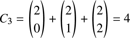 upper C 3 equals left parenthesis 20 right parenthesis plus left parenthesis 21 right parenthesis plus left parenthesis 22 right parenthesis equals 4