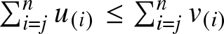 sigma summation i equals jnu left parenthesis i right parenthesis less than or equals sigma summation i equals jnv left parenthesis i right parenthesis