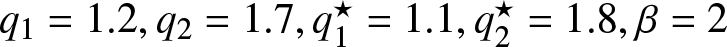 q 1 equals 1.2 comma q 2 equals 1.7 comma q 1 star equals 1.1 comma q 2 star equals 1.8 comma beta equals 2