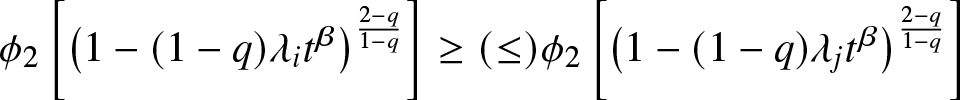 phi 2 left bracket left parenthesis 1 minus left parenthesis 1 minus q right parenthesis lamda it beta right parenthesis 2 minus q 1 minus q right bracket greater than or equals left parenthesis less than or equals right parenthesis phi 2 left bracket left parenthesis 1 minus left parenthesis 1 minus q right parenthesis lamda jt beta right parenthesis 2 minus q 1 minus q right bracket