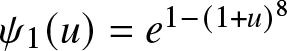psi 1 left parenthesis u right parenthesis equals e 1 minus left parenthesis 1 plus u right parenthesis 8