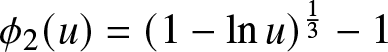 phi 2 left parenthesis u right parenthesis equals left parenthesis 1 minus lnu right parenthesis 13 minus 1