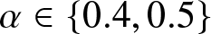 alpha element of left brace 0.4 comma 0.5 right brace