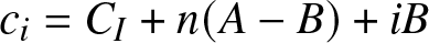 ci equals CI plus n left parenthesis upper A minus upper B right parenthesis plus iB