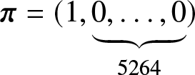 pi equals left parenthesis 1 comma 0 comma ellipsis comma 0 bottom brace 5264 right parenthesis