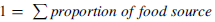 1 equals sigma summation p r o p o r t i o n o f f o o d s o u r c e