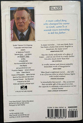 Back cover of a book with a small still showing Denholm Elliott alongside text.