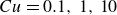 upper C u equals 0.1 comma 1 comma 10