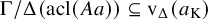 normal upper Gamma divided by normal upper Delta left parenthesis acl left parenthesis upper A a right parenthesis right parenthesis subset of or equal to normal v Subscript normal upper Delta Baseline left parenthesis a Subscript normal upper K Baseline right parenthesis