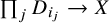 product Underscript j Endscripts upper D Subscript i Sub Subscript j Baseline right arrow upper X