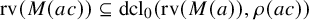 rv left parenthesis upper M left parenthesis a c right parenthesis right parenthesis subset of or equal to dcl 0 left parenthesis rv left parenthesis upper M left parenthesis a right parenthesis right parenthesis comma rho left parenthesis a c right parenthesis right parenthesis