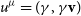 u Superscript mu Baseline equals left parenthesis gamma comma gamma bold v right parenthesis