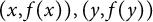 left parenthesis x comma f left parenthesis x right parenthesis right parenthesis comma left parenthesis y comma f left parenthesis y right parenthesis right parenthesis