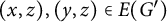 left parenthesis x comma z right parenthesis comma left parenthesis y comma z right parenthesis element of upper E left parenthesis upper G Superscript prime Baseline right parenthesis