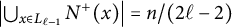 StartAbsoluteValue union Underscript x element of upper L Subscript script l minus 1 Baseline Endscripts upper N Superscript plus Baseline left parenthesis x right parenthesis EndAbsoluteValue equals n divided by left parenthesis 2 script l minus 2 right parenthesis