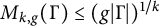 upper M Subscript k comma g Baseline left parenthesis normal upper Gamma right parenthesis less than or equals left parenthesis g StartAbsoluteValue normal upper Gamma EndAbsoluteValue right parenthesis Superscript 1 divided by k