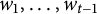 w 1 comma ellipsis comma w Subscript t minus 1 Baseline