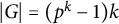 StartAbsoluteValue upper G EndAbsoluteValue equals left parenthesis p Superscript k Baseline minus 1 right parenthesis k