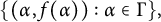 StartSet left parenthesis alpha comma f left parenthesis alpha right parenthesis right parenthesis colon alpha element of normal upper Gamma EndSet comma