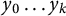 y 0 ellipsis y Subscript k Baseline