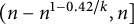 left parenthesis n minus n Superscript 1 minus 0.42 divided by k Baseline comma n right bracket