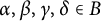alpha comma beta comma gamma comma delta element of upper B