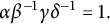 alpha beta Superscript negative 1 Baseline gamma delta Superscript negative 1 Baseline equals 1 period