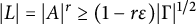 StartAbsoluteValue upper L EndAbsoluteValue equals StartAbsoluteValue upper A EndAbsoluteValue Superscript r Baseline greater than or equals left parenthesis 1 minus r epsilon right parenthesis StartAbsoluteValue normal upper Gamma EndAbsoluteValue Superscript 1 divided by 2