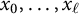 x 0 comma ellipsis comma x Subscript script l Baseline