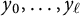 y 0 comma ellipsis comma y Subscript script l Baseline
